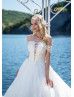 Off Shoulder Ivory Lace Tulle Corset Back Wedding Dress